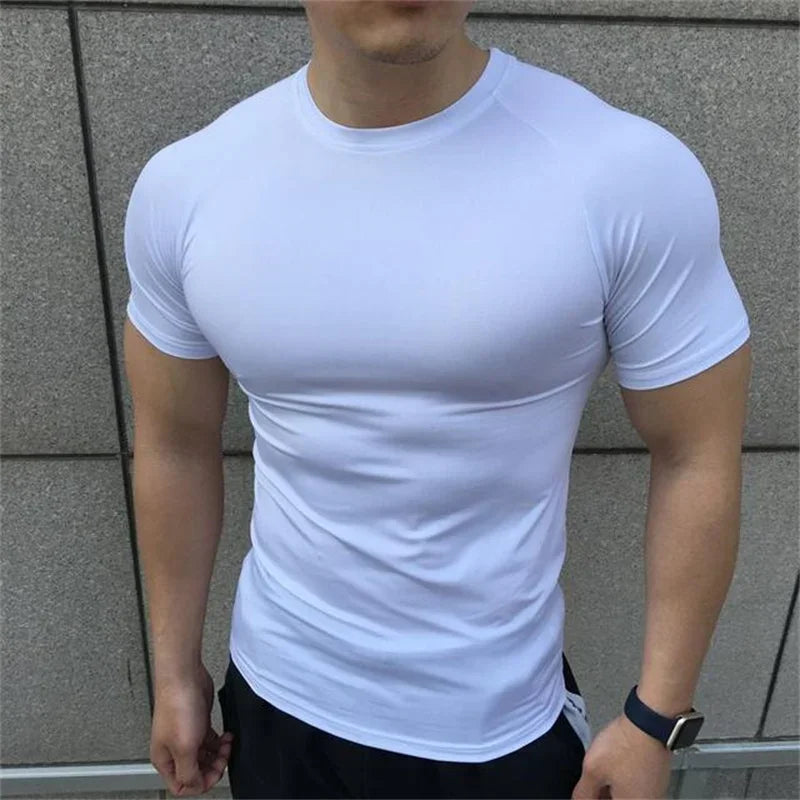 New Men Summer Short Sleeve Fitness T Shirt Running Sport Gym solid color quick dry T Shirt Workout Casual Quality Tops Clothing