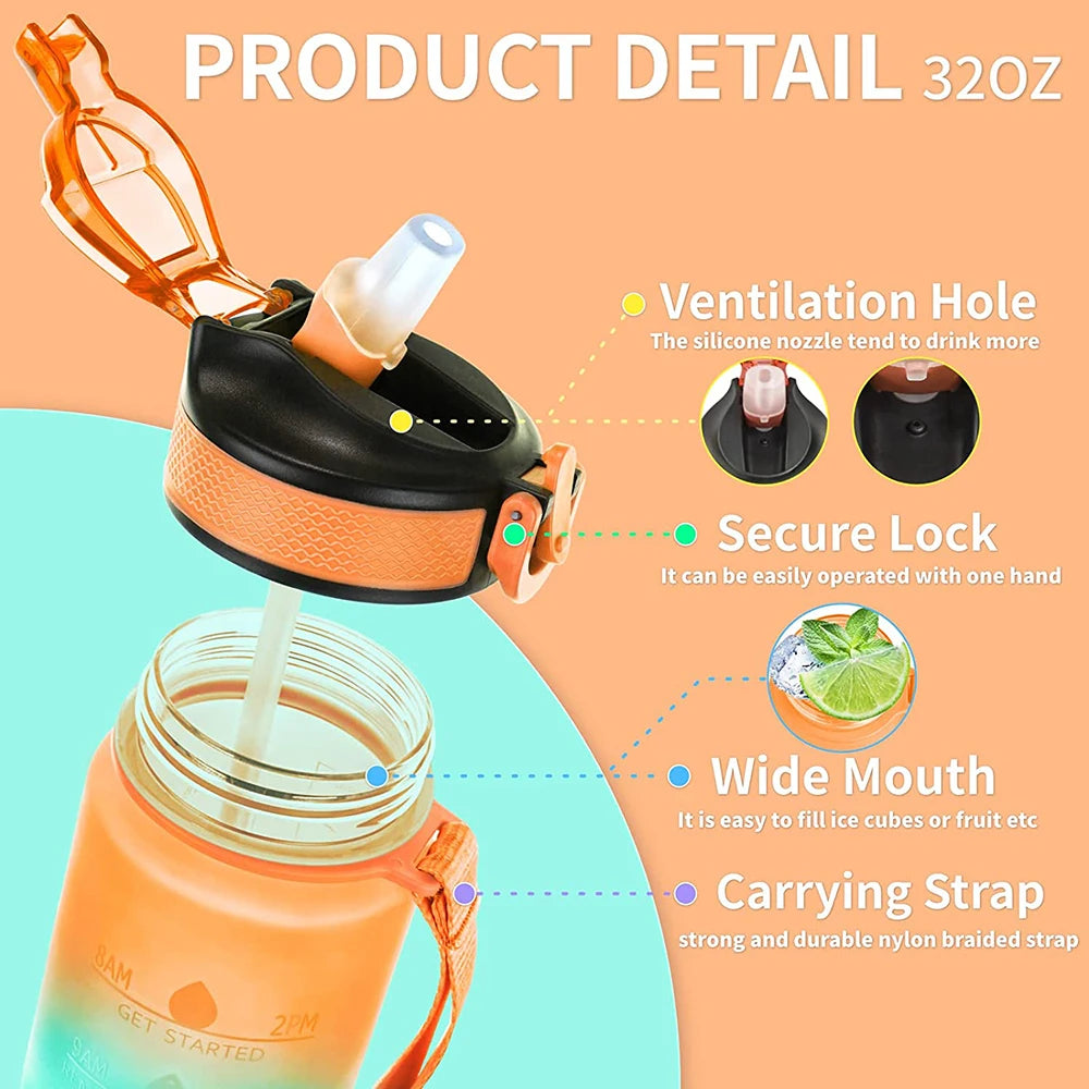 1 Liter Water Bottle Motivational Sport Water Bottle Leakproof Drinking Bottles Outdoor Travel Hiking Cycling Sport Bottles