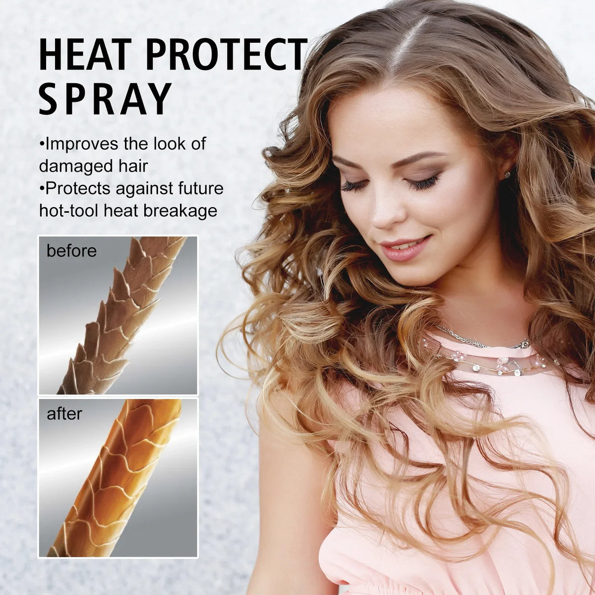 Heat Protect Spray Leave-in Heat Primer Thermal Heat Protection Spray Hair Shine Mist Curly Perm Quick Styling Non-washing