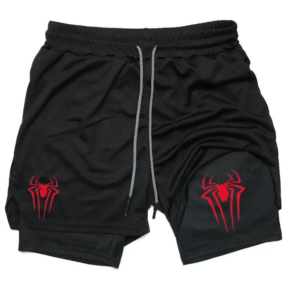 Spider print men's sports compression shorts, summer shorts, casual, training, running, knitting, 2-in-1, Dean M, 2024