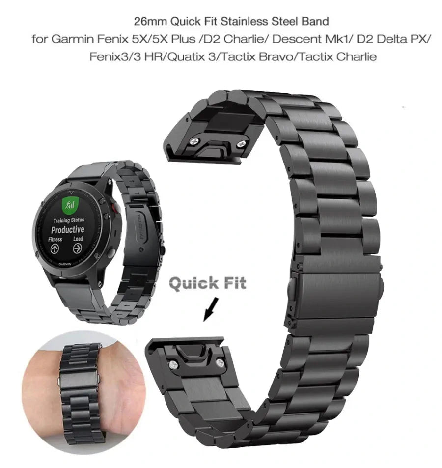 26/22/20mm Stainless Steel QuickFit Band For Garmin Epix Pro 2 51mm 47mm 42mm Fenix 7X 7 6X 6 Pro 5 5X Plus Watch Strap Bracelet