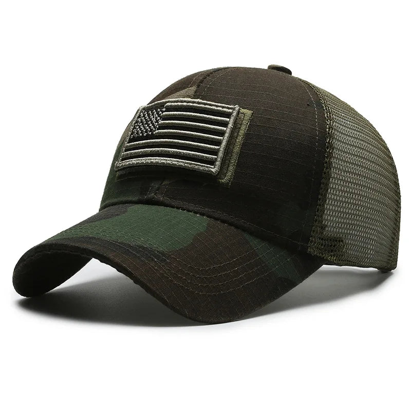 Men American Flag Camouflage Baseball Cap Male Outdoor Breathable Tactics Mountaineering Peaked Hat Adjustable Stylish Casquette