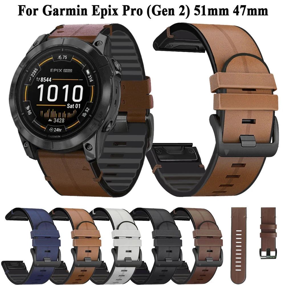 Silicone Leather 22 26mm Wristband For Garmin Epix Pro (Gen 2) 51mm 47mm Instinct 2X Smart Watch Quickfit Strap Fenix 5 7 6X Pro