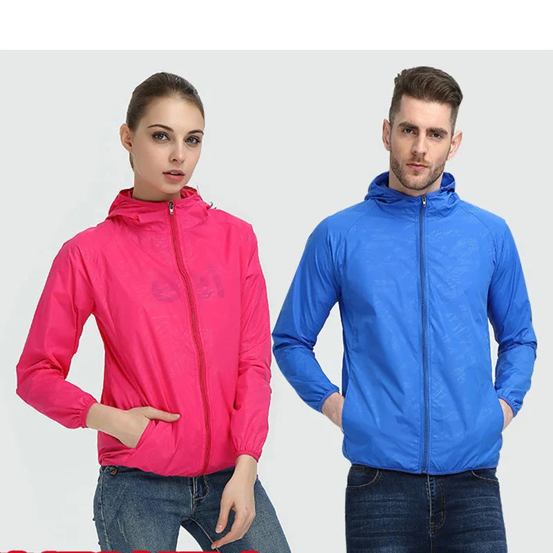 Men`s windbreaker summer Sun protection Unisex Camping Rain jacket Couple outwear sports Cycling Thin hooded coats men clothing