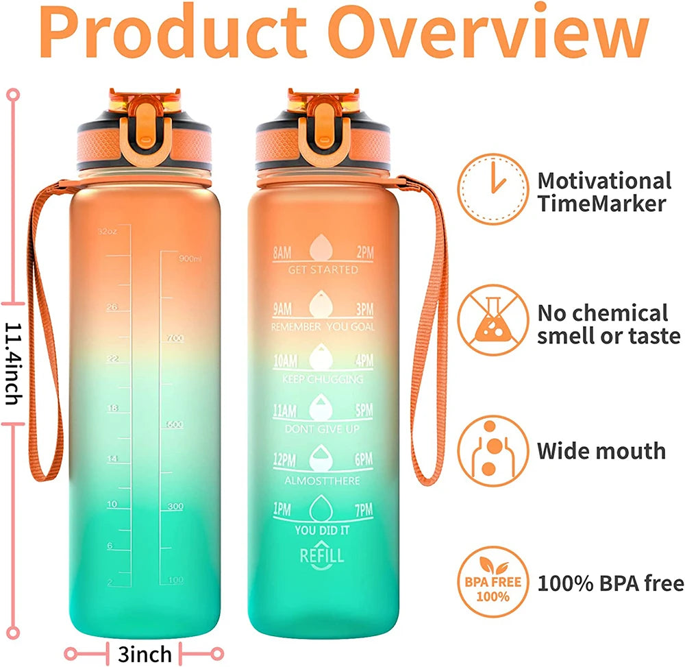 1 Liter Water Bottle Motivational Sport Water Bottle Leakproof Drinking Bottles Outdoor Travel Hiking Cycling Sport Bottles