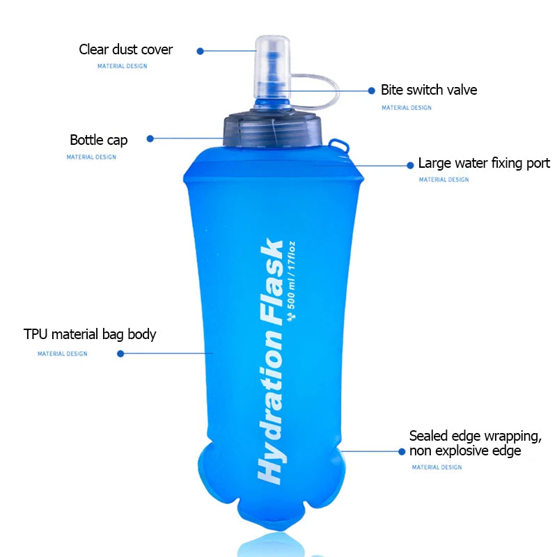 250ml 500ml 750ml TPU Soft Flask Water Bottle Ultralight Folding Collapsible Water Bottle Running Hydration Pack Waist Bag Vest