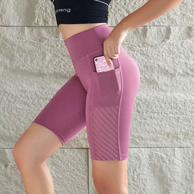 Women's Gym Running Shorts Yoga Shorts Women High Waist Push Up Legging with Pocket Yoga Fitness Workout Leggings Sport Shorts