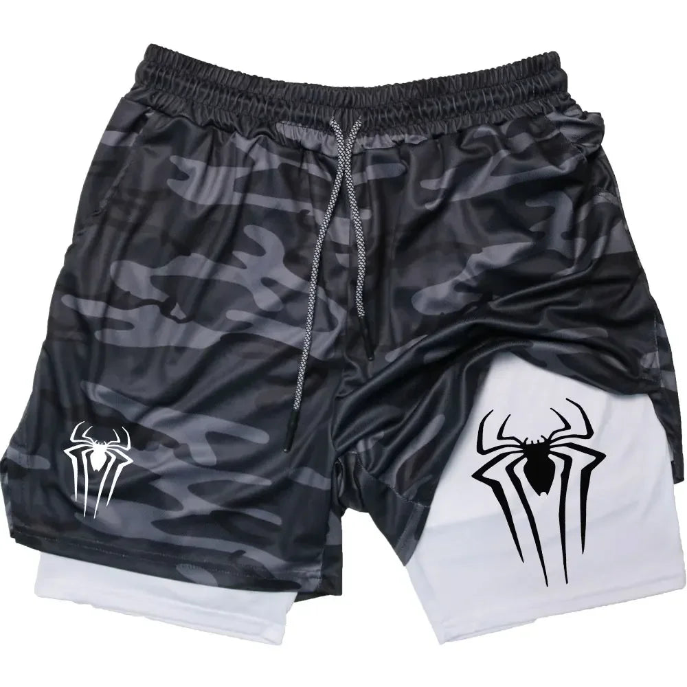 Spider print men's sports compression shorts, summer shorts, casual, training, running, knitting, 2-in-1, Dean M, 2024