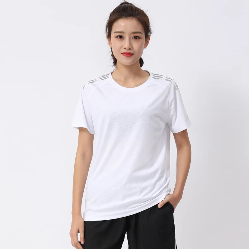 Women Sport T-shirts Quick Dry Print Running Casual Short Sleeve Loose Gym Top Breathable Workout Shirts S-4XL Female Tshirt