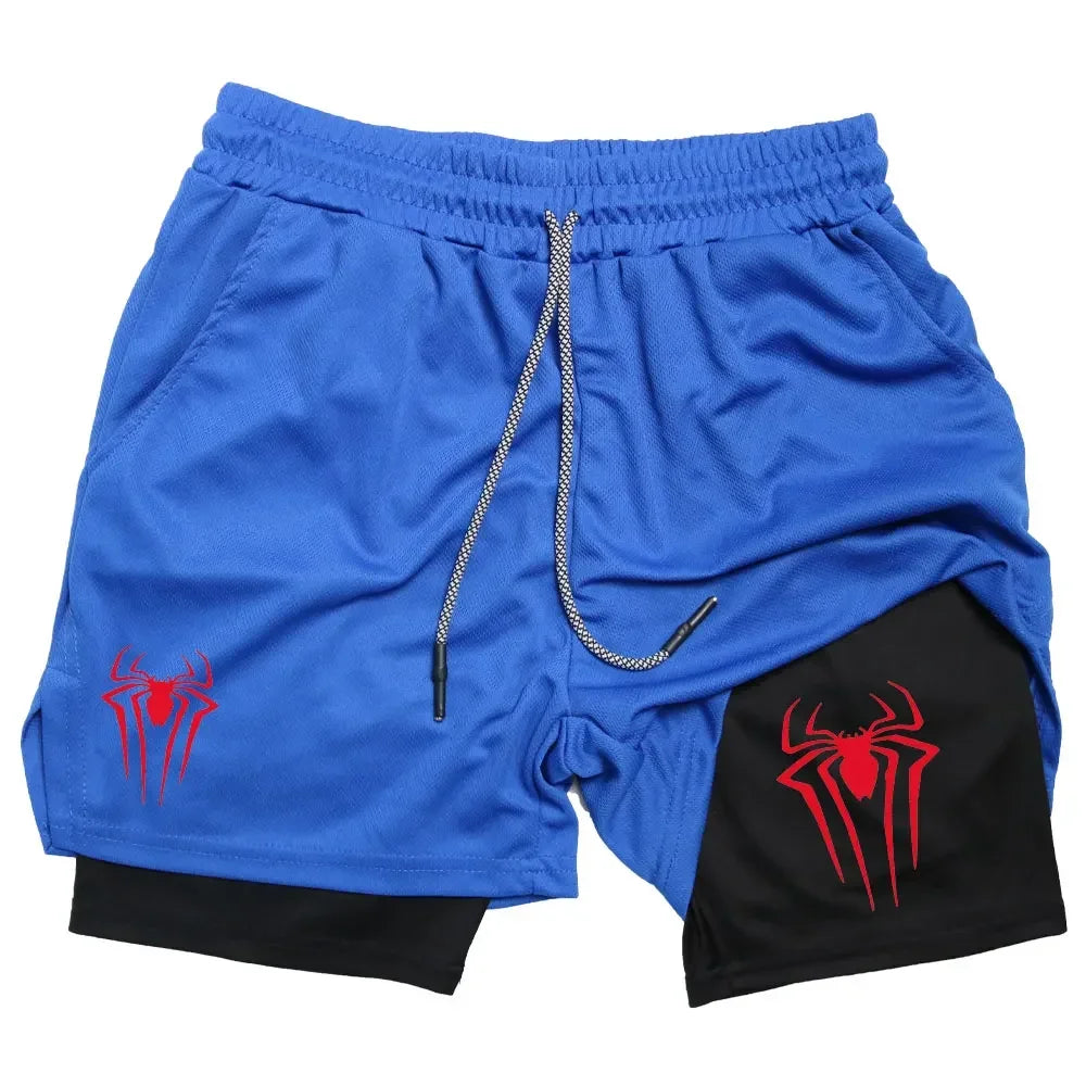 Spider print men's sports compression shorts, summer shorts, casual, training, running, knitting, 2-in-1, Dean M, 2024