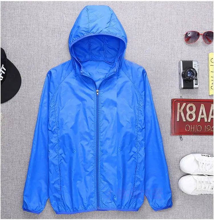 Men`s windbreaker summer Sun protection Unisex Camping Rain jacket Couple outwear sports Cycling Thin hooded coats men clothing