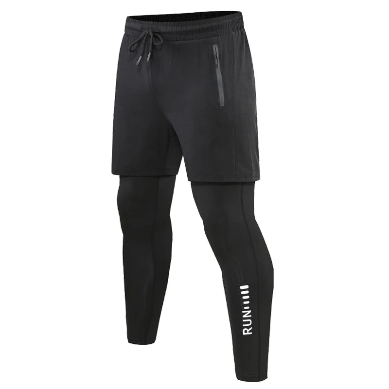 Men Run Trouser 2 In 1 Double Layer Pant Tight Training Basketball Legging Print Fitness Sweatpant With Pockets Running Trousers