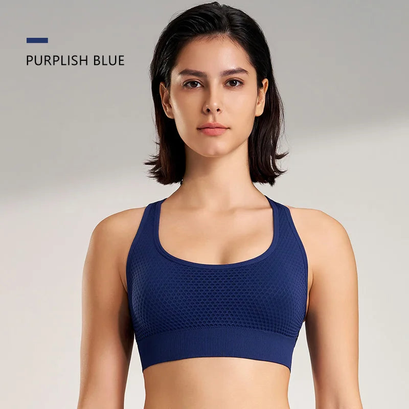 Women Shockproof Gathered Breathable Sports Underwear Running Workout Beauty Back Yoga Bra Fintess Gym Push UP Exercise Tops