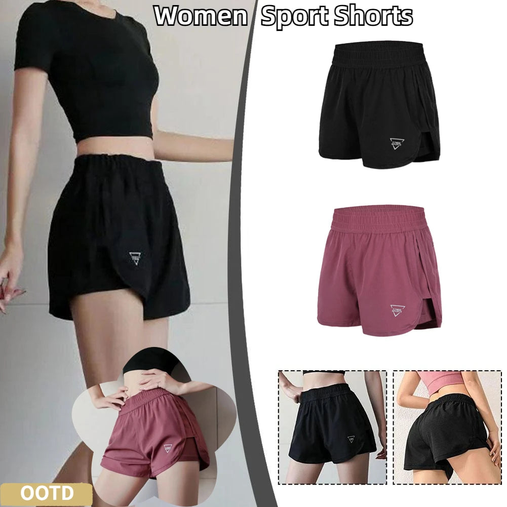 New Gym Sport Shorts Casual Outdoor Running Quick Dry Elastic Shorts High Training Two Pieces Pants Waist Shorts Short For Women