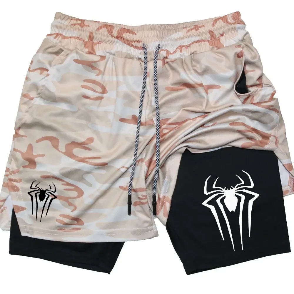 Spider print men's sports compression shorts, summer shorts, casual, training, running, knitting, 2-in-1, Dean M, 2024