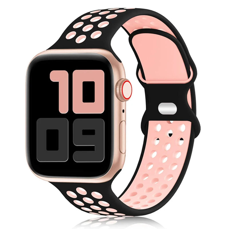 Silicone Strap for Apple Watch Band 44mm 40mm Ultra2 49mm 41-38-45mm Air-hole Bracelet iWatch Series 10 9 8/7 6 SE 5 4 42mm 46mm