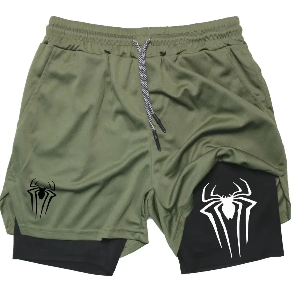 Spider print men's sports compression shorts, summer shorts, casual, training, running, knitting, 2-in-1, Dean M, 2024