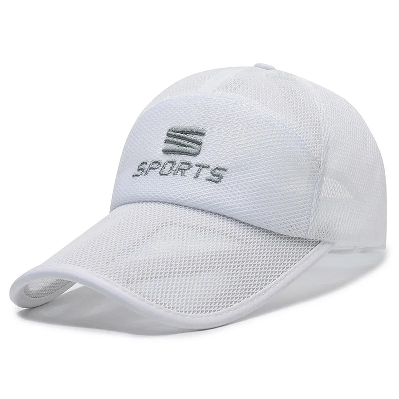 Men Outdoor Hollowed Mesh Fishing Baseball Cap Women Breathable Sunshade Sun Visor Snapback Hat Fashion Solid Letter Embroidery