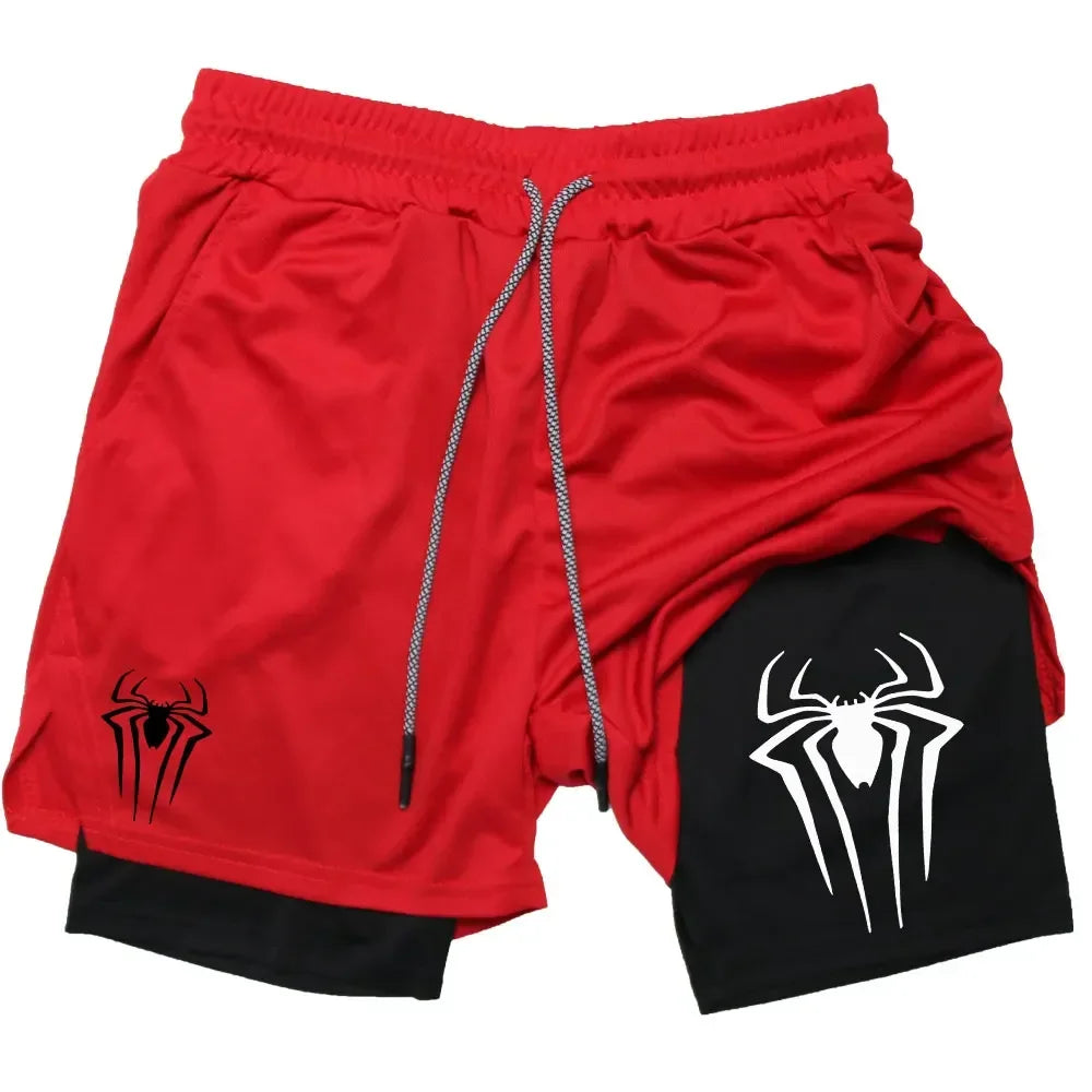 Spider print men's sports compression shorts, summer shorts, casual, training, running, knitting, 2-in-1, Dean M, 2024