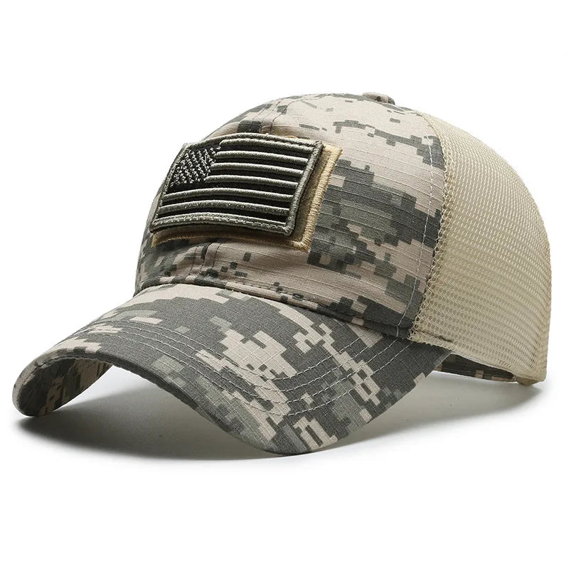 Men American Flag Camouflage Baseball Cap Male Outdoor Breathable Tactics Mountaineering Peaked Hat Adjustable Stylish Casquette