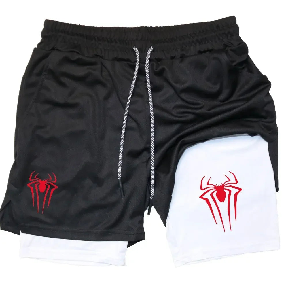 Spider print men's sports compression shorts, summer shorts, casual, training, running, knitting, 2-in-1, Dean M, 2024