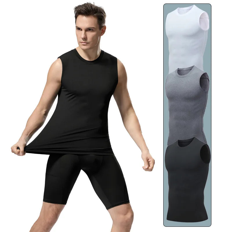 Men Compression Sport Skinny Vest Tight Tank Base Layer Sleeveless T-Shirt Top Singlet Sweatshirt Athletics Sportwear Activewear