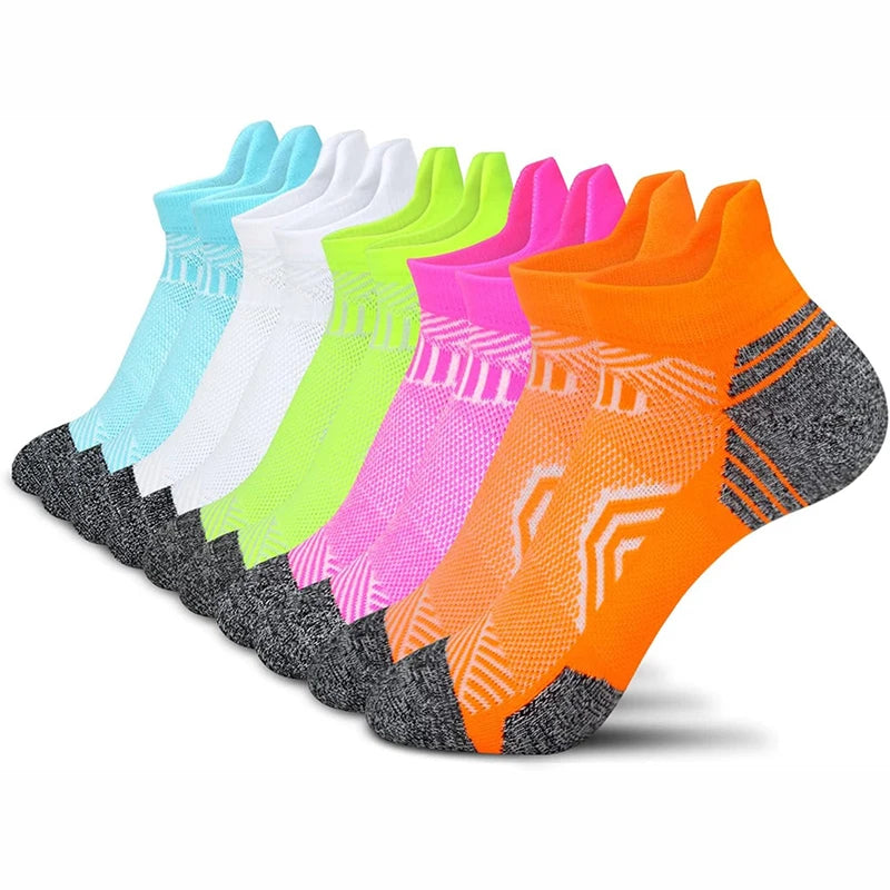 5 Pairs Performance Athletic Ankle Socks for Men and Women Ankle Support Low Cut Soft Tab Marathon Running Compression Socks