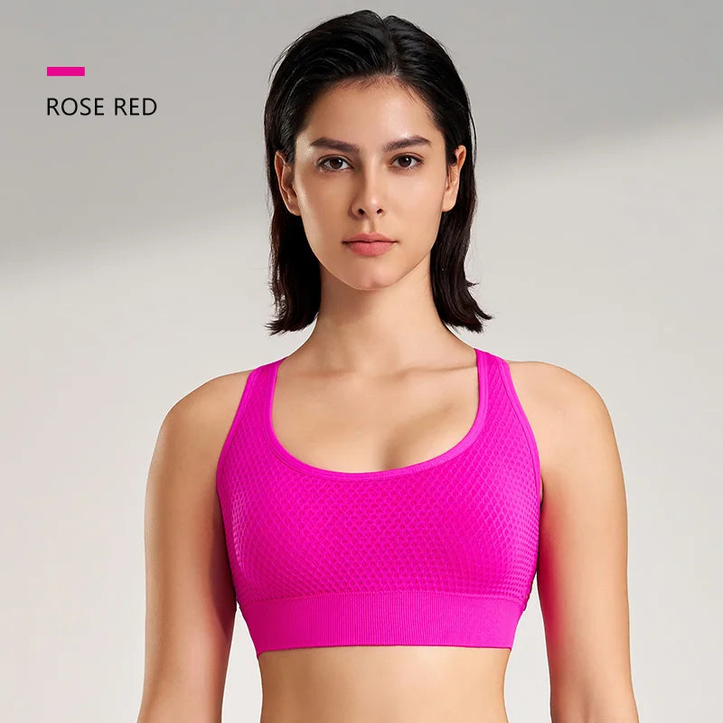 Women Shockproof Gathered Breathable Sports Underwear Running Workout Beauty Back Yoga Bra Fintess Gym Push UP Exercise Tops