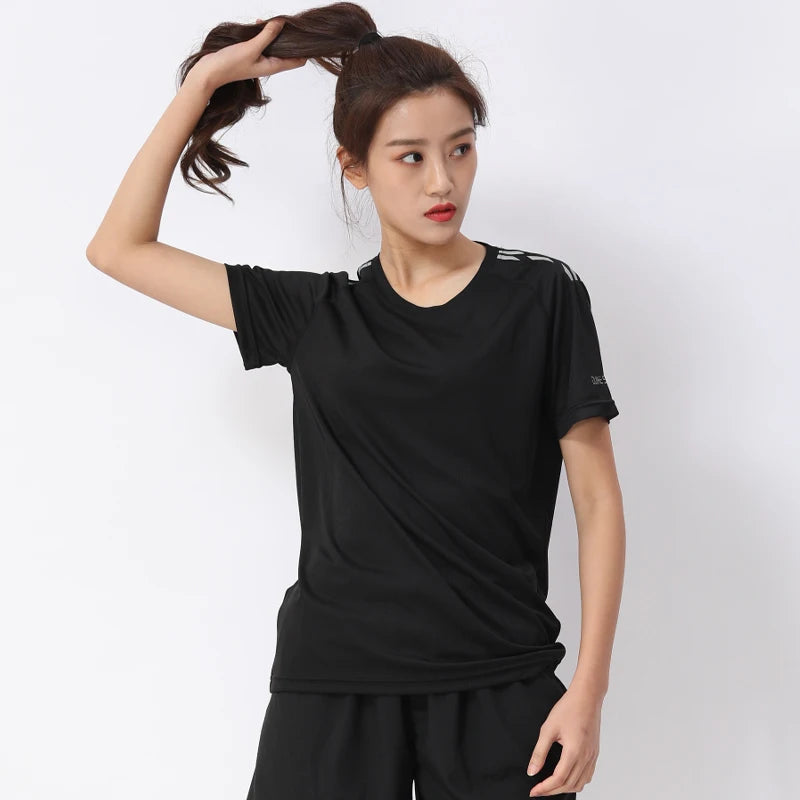 Women Sport T-shirts Quick Dry Print Running Casual Short Sleeve Loose Gym Top Breathable Workout Shirts S-4XL Female Tshirt