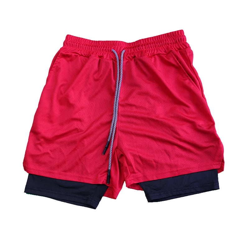 Men's Double Layer Fitness Shorts Drawstring Mesh Lining Elastic Waist Breathable Quick Dry to Beach Pool Summer Male