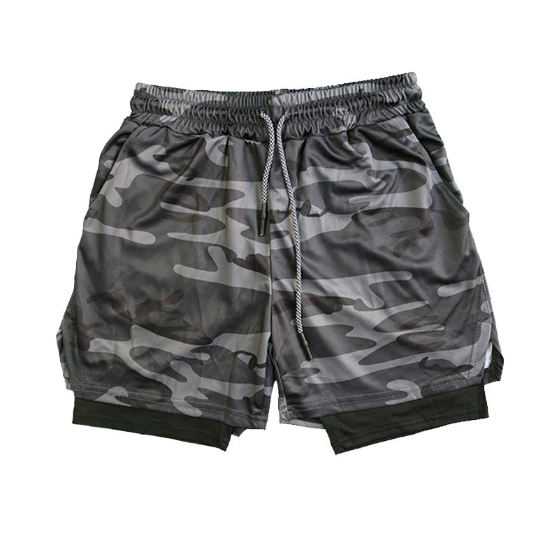 Men's Double Layer Fitness Shorts Drawstring Mesh Lining Elastic Waist Breathable Quick Dry to Beach Pool Summer Male