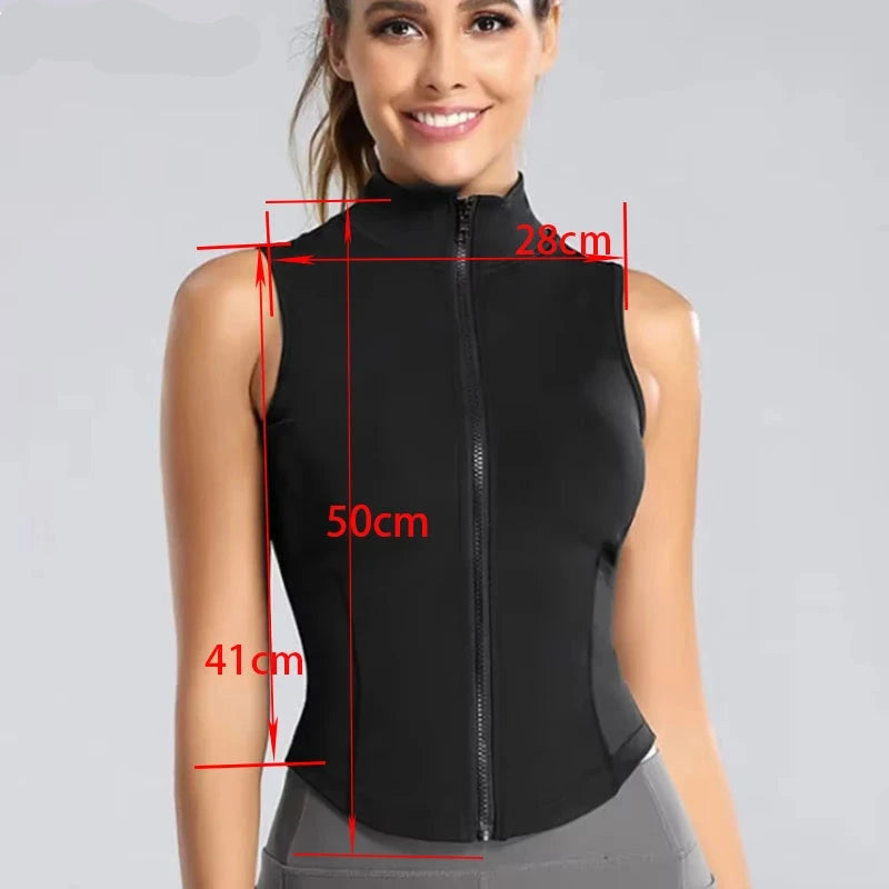 Aiithuug Athletic Zip Up Sweat Vest Jacket Sleeveless Running Yoga Tops High Neck Shirts Sports Top Fitness Women Workout Tops