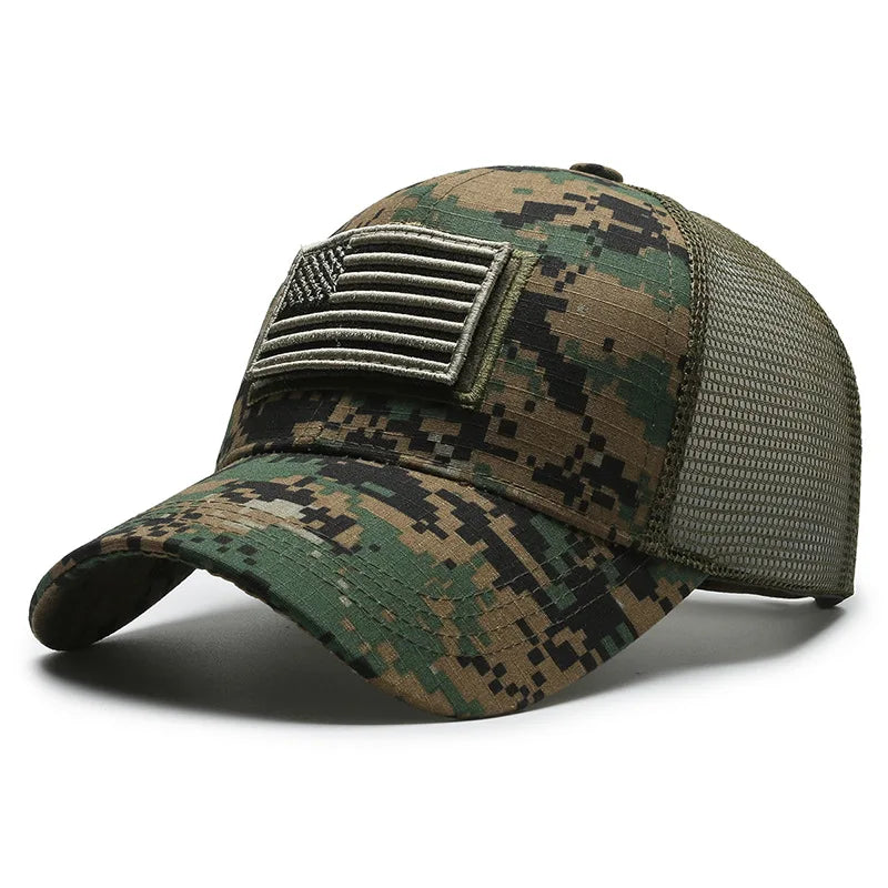 Men American Flag Camouflage Baseball Cap Male Outdoor Breathable Tactics Mountaineering Peaked Hat Adjustable Stylish Casquette