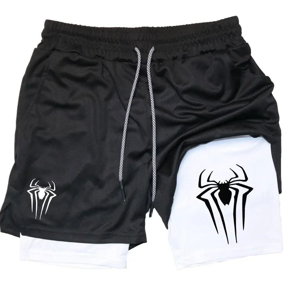 Spider print men's sports compression shorts, summer shorts, casual, training, running, knitting, 2-in-1, Dean M, 2024