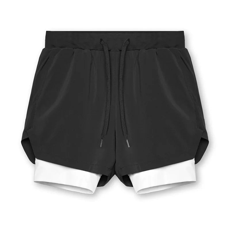 Muscular Gym Men's Sports Casual Shorts Double-decker 2in1 Basketball Short Pants Fitness Sweat Quick Dry Breathability Shorts