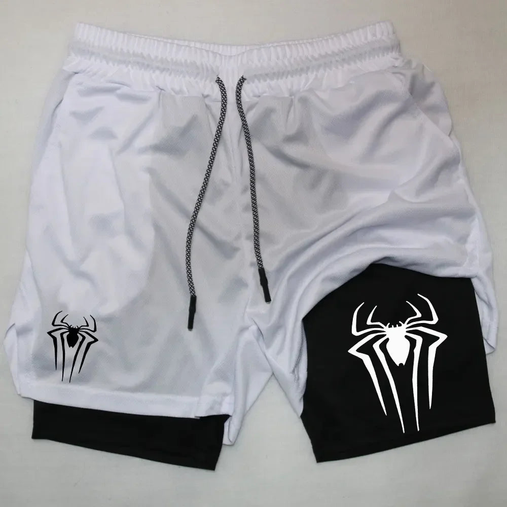 Spider print men's sports compression shorts, summer shorts, casual, training, running, knitting, 2-in-1, Dean M, 2024