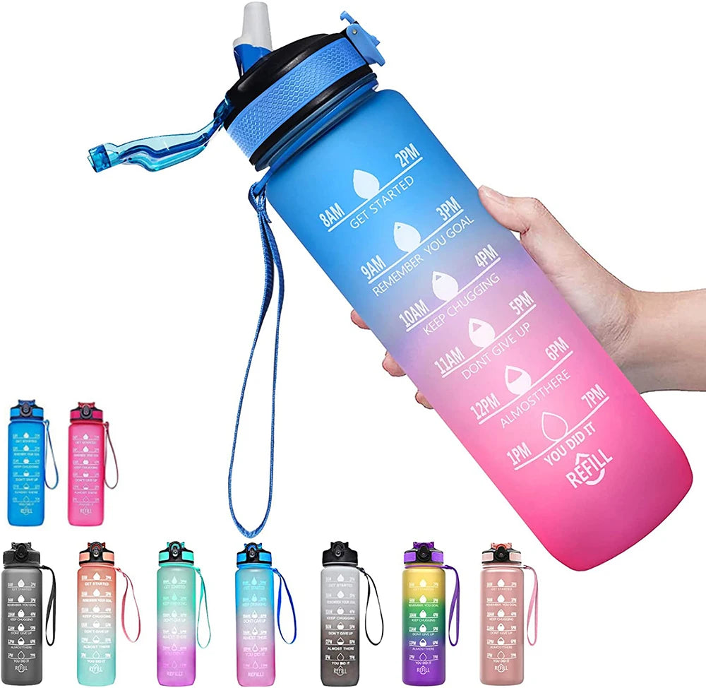 1 Liter Water Bottle Motivational Sport Water Bottle Leakproof Drinking Bottles Outdoor Travel Hiking Cycling Sport Bottles