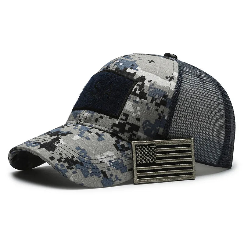 Men American Flag Camouflage Baseball Cap Male Outdoor Breathable Tactics Mountaineering Peaked Hat Adjustable Stylish Casquette