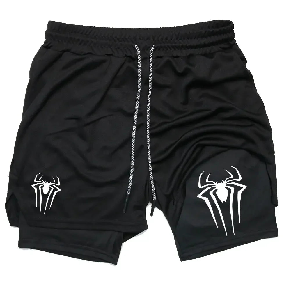 Spider print men's sports compression shorts, summer shorts, casual, training, running, knitting, 2-in-1, Dean M, 2024