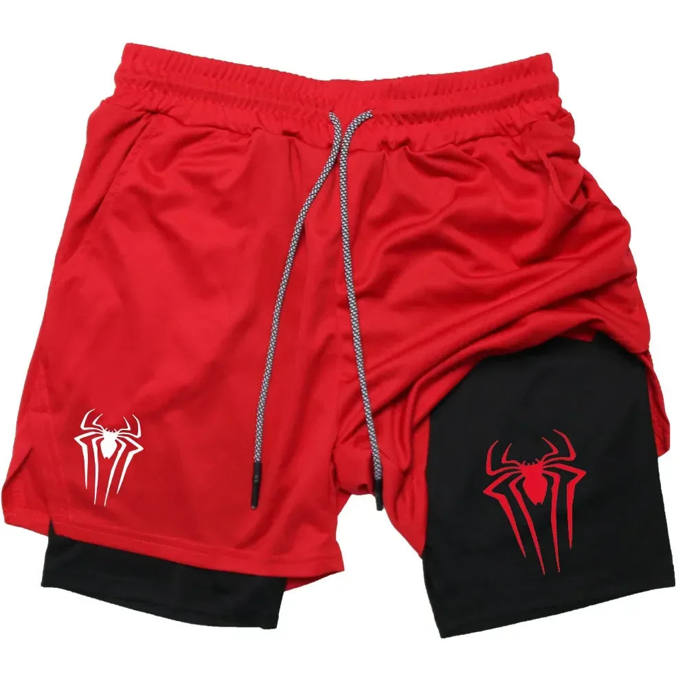 Spider print men's sports compression shorts, summer shorts, casual, training, running, knitting, 2-in-1, Dean M, 2024