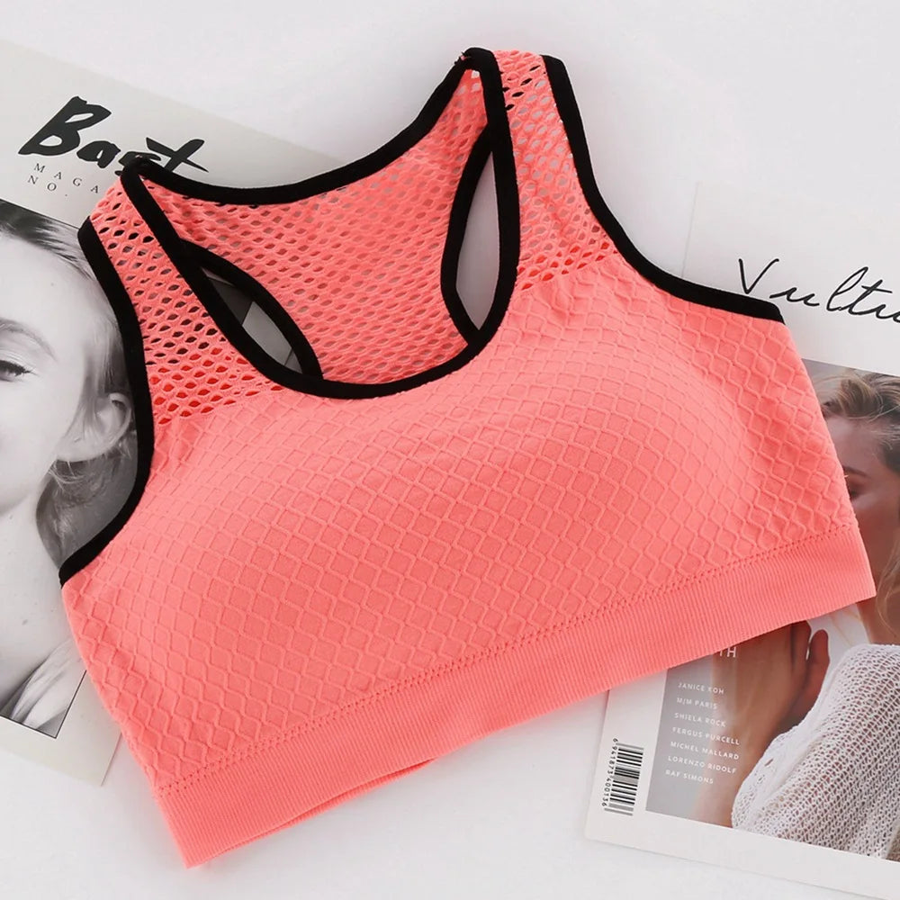 Mesh Sports Bra Hollow Out Sport Top Seamless Fitness Yoga Bras Women Gym Top Padded Running Vest Shockproof Push Up Crop Top