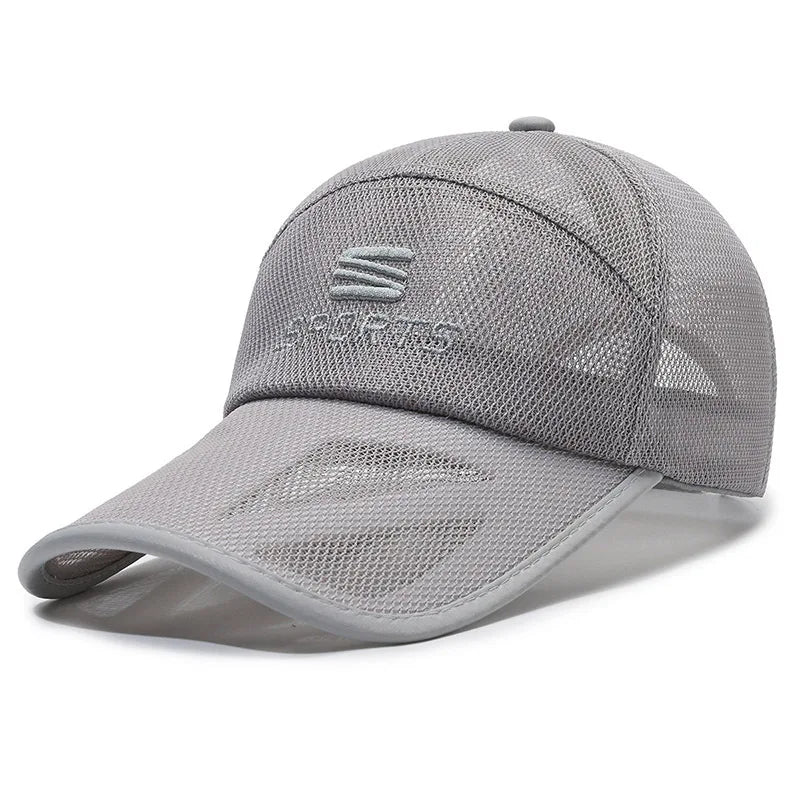 Men Outdoor Hollowed Mesh Fishing Baseball Cap Women Breathable Sunshade Sun Visor Snapback Hat Fashion Solid Letter Embroidery