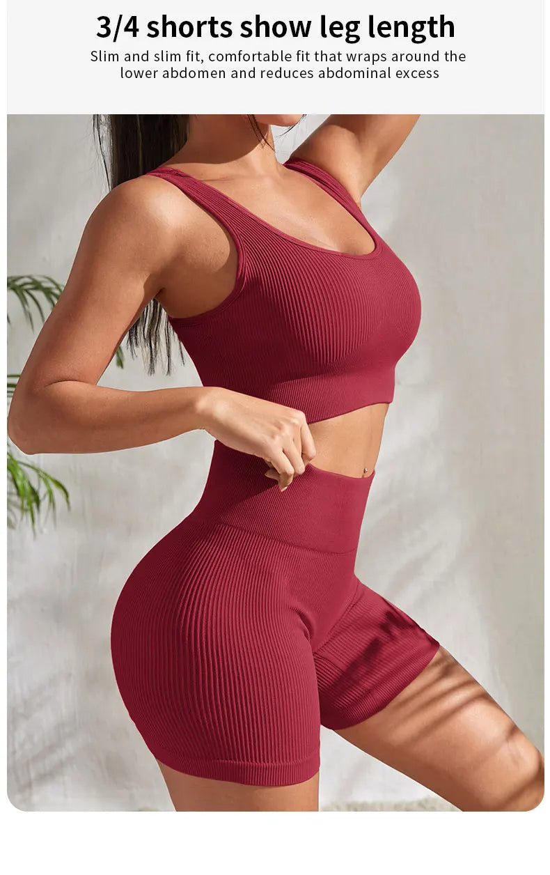 Seamless Ribbed Yoga Set - 2 Piece Workout Outfit